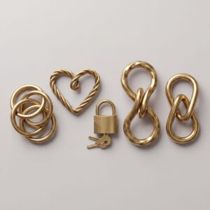 Brass Mechanical Puzzle Set, 5 Pieces